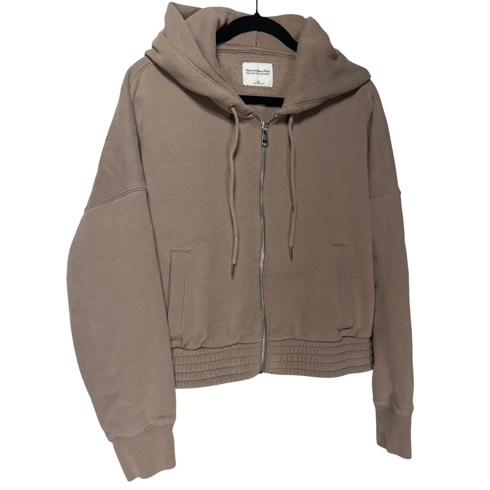 Abercrombie & Fitch Soft AF Max Essentials Cropped Zip Hoodie Taupe Brown XL
